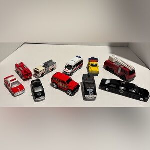 Lot of 10 Toy Vehicles EMS Firetrucks Presidential Limousine Secret Service